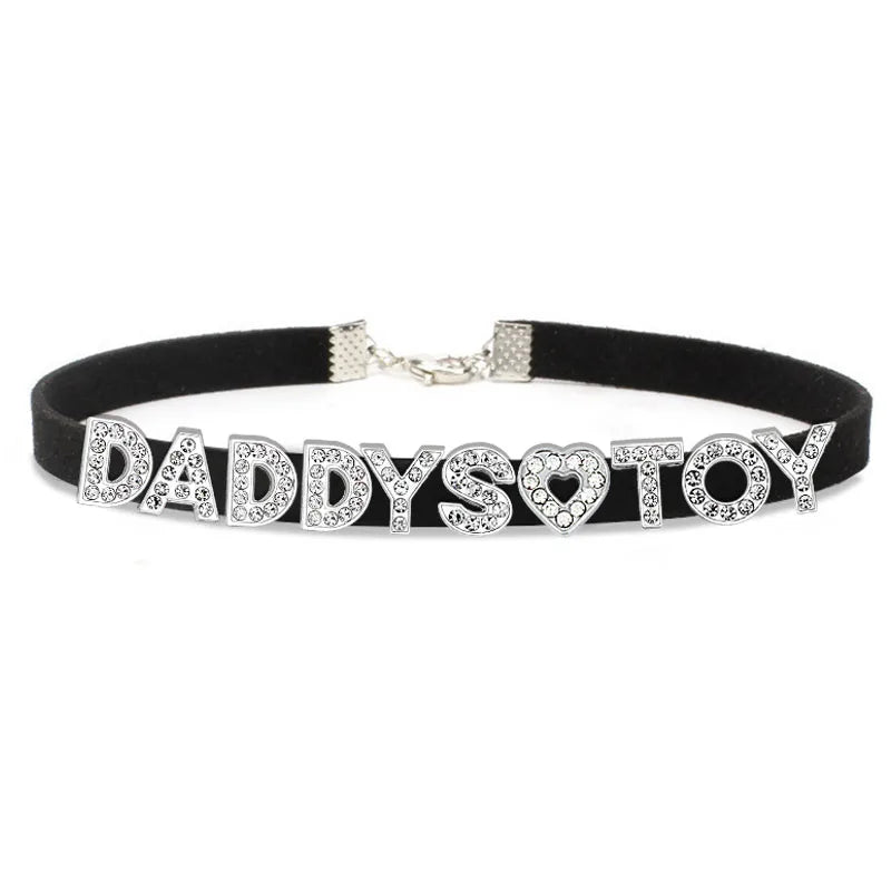 Rhinestone DADDYS TOY Choker Necklace Leather Collar