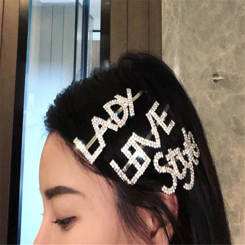 Rhinestone LOVE Hairpin Punk Egirl Sweet Charm Vintage Metal 90s