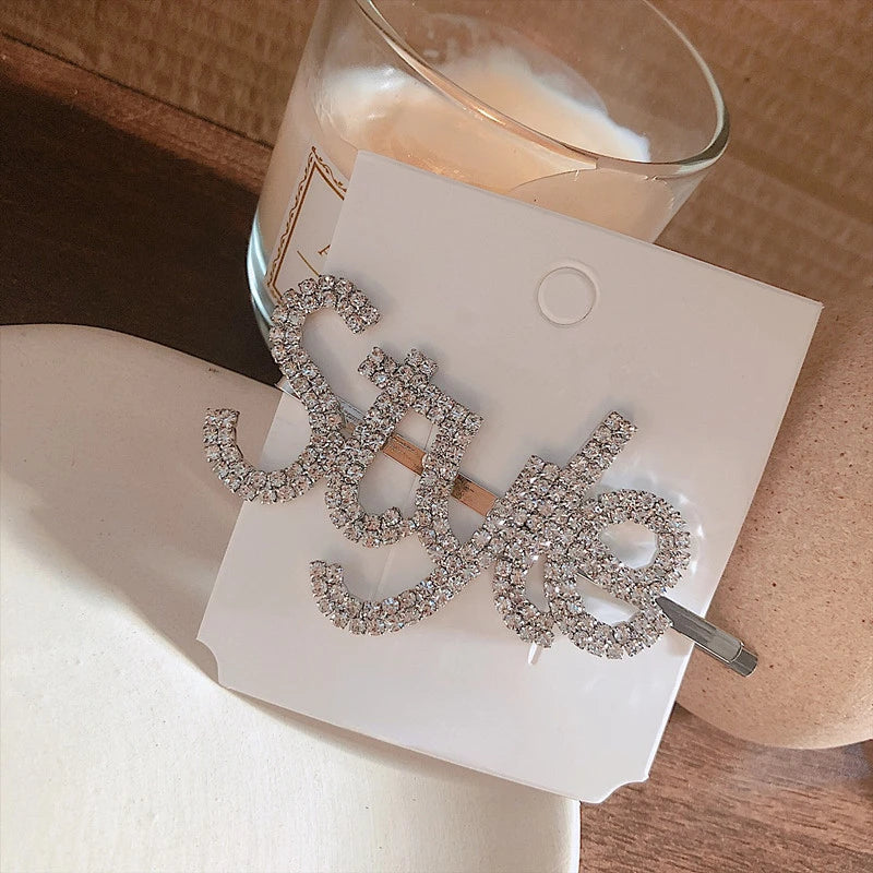 Rhinestone LOVE Hairpin Punk Egirl Sweet Charm Vintage Metal 90s