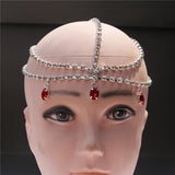 Red Drop Head Chain Bridal Hair Accessories Bohemia Forehead Chain