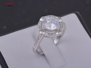 Rhinestone Round Silver Plate Copper Ring