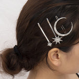 Rhinestone Star Moon Hair Clips Antique Silver Bang Barrettes Hairpins