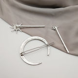 Rhinestone Star Moon Hair Clips Antique Silver Bang Barrettes Hairpins