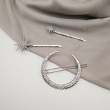 Rhinestone Star Moon Hair Clips Antique Silver Bang Barrettes Hairpins