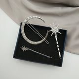 Rhinestone Star Moon Hair Clips Antique Silver Bang Barrettes Hairpins