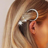 Rhinestone Star Moon Hair Clips Antique Silver Bang Barrettes Hairpins