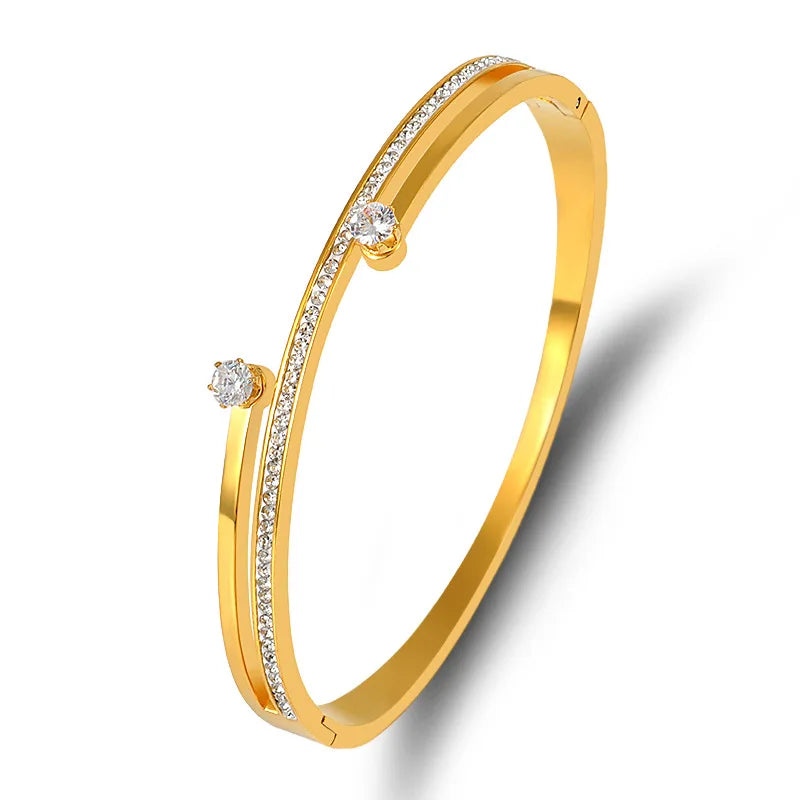 Love Bangle Rhinestone CZ Stainless Steel Bracelet Women Wedding Jewelry