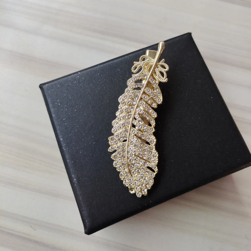 Feather Crystal Hair Clip Wedding Party Hairpin