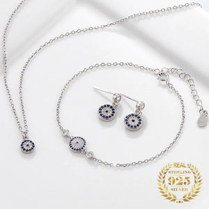 Rhodium Necklace 925 Silver Evil Eye Bracelet Jewelry Set