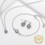 Rhodium Necklace 925 Silver Evil Eye Bracelet Jewelry Set