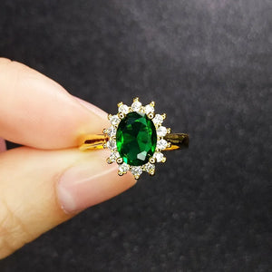 925 Silver Emerald Zircon Gemstone Open Finger Rings for Women