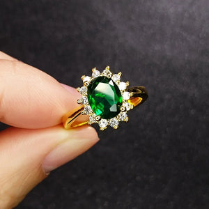 925 Silver Emerald Zircon Gemstone Open Finger Rings for Women