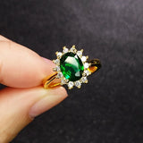 925 Silver Emerald Zircon Gemstone Open Finger Rings for Women