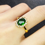 925 Silver Emerald Zircon Gemstone Open Finger Rings for Women