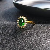 925 Silver Emerald Zircon Gemstone Open Finger Rings for Women