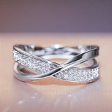 925 Silver Zircon Cross Shape Finger Ring for Women