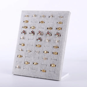 Velvet Gray Ring Jewelry Display Stand Organizer Box Storage