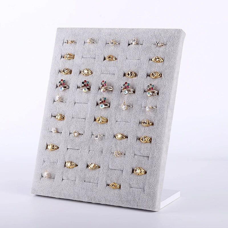 Velvet Gray Ring Jewelry Display Stand Organizer Box Storage