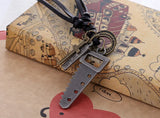 Rock Men Leather Necklace Vintage Saw Cross Pendants Statement Long Rope Chain