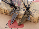 Rock Men Leather Necklace Vintage Saw Cross Pendants Statement Long Rope Chain