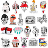 925 Silver Circus Dessert Drink Beads Charm Bracelet DIY