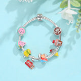 925 Silver Circus Dessert Drink Beads Charm Bracelet DIY