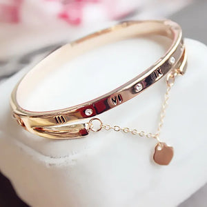 Roman Number Heart Bracelet For Women Girl Double-Layer Crystal Bangles