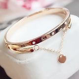Roman Number Heart Bracelet For Women Girl Double-Layer Crystal Bangles