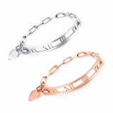Roman Numeral Heart Pendant Steel Bangle Bracelet Women Gift