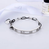 Roman Numeral Heart Pendant Steel Bangle Bracelet Women Gift