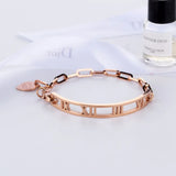 Roman Numeral Heart Pendant Steel Bangle Bracelet Women Gift