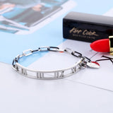 Roman Numeral Heart Pendant Steel Bangle Bracelet Women Gift