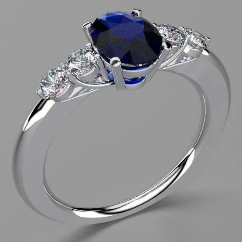 925 Silver Sapphire Princess Love Ring Size 6-11