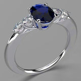 925 Silver Sapphire Princess Love Ring Size 6-11