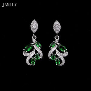 925 Silver Wedding Earrings Green Cubic Zirconia Bridal