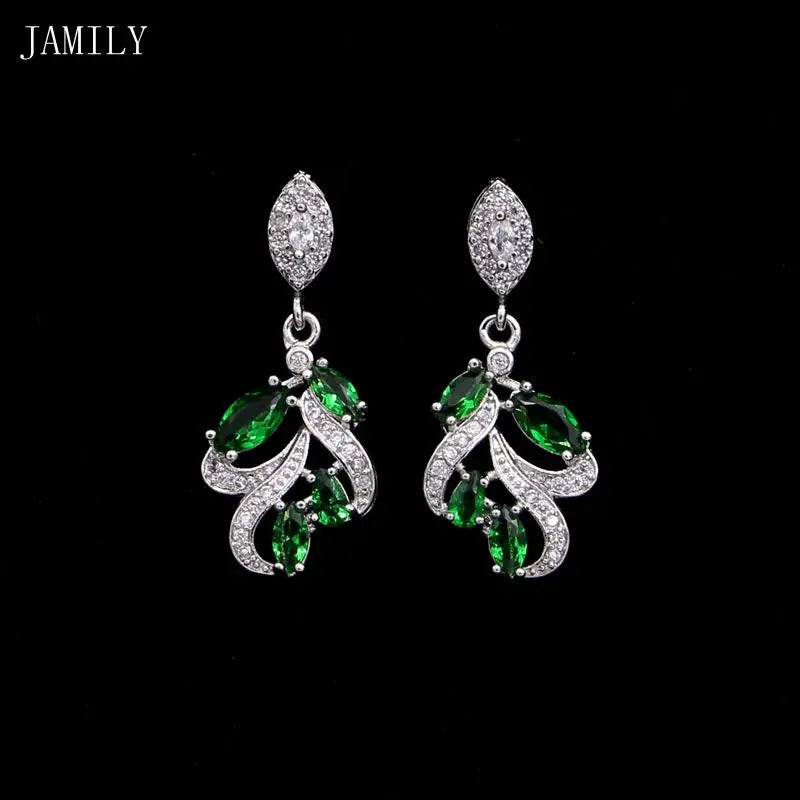 925 Silver Wedding Earrings Green Cubic Zirconia Bridal