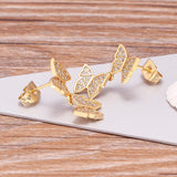 Double Butterfly Crystal CZ Drop Earrings for Women