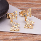 Double Butterfly Crystal CZ Drop Earrings for Women
