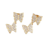 Double Butterfly Crystal CZ Drop Earrings for Women