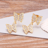 Double Butterfly Crystal CZ Drop Earrings for Women
