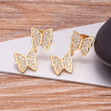 Double Butterfly Crystal CZ Drop Earrings for Women