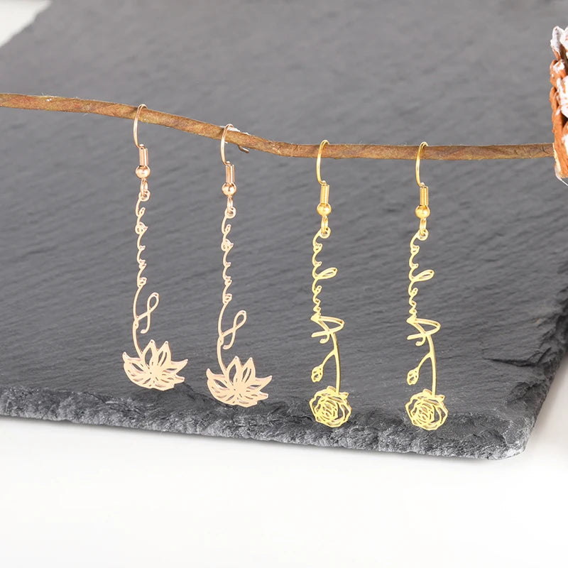 Personalized Constellation Flower Drop Earrings