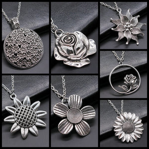 Rose Flower Sunflower Pendant Necklace For Women Retro Jewelry Gift