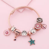 Rose Daisy Flower Ladybug Pendant Bracelet DIY Hot Air Balloon Five Star Charm