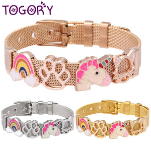 Rose SS Mesh Bracelet Set Heart Lock Charm Bangle for Woman