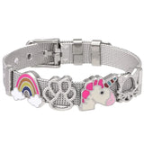 Rose SS Mesh Bracelet Set Heart Lock Charm Bangle for Woman