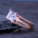 Rose Wedding Finger Ring With Clear Square Crystal Stone Geometric