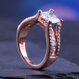 Rose Wedding Finger Ring With Clear Square Crystal Stone Geometric