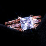 Rose Wedding Finger Ring With Clear Square Crystal Stone Geometric