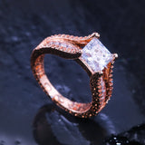 Rose Wedding Finger Ring With Clear Square Crystal Stone Geometric